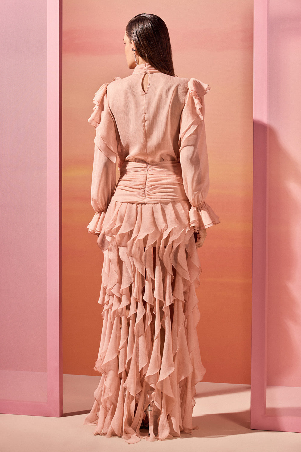 SAIA LONGA CHIFFON DAYDREAM LARANJA CLARO
