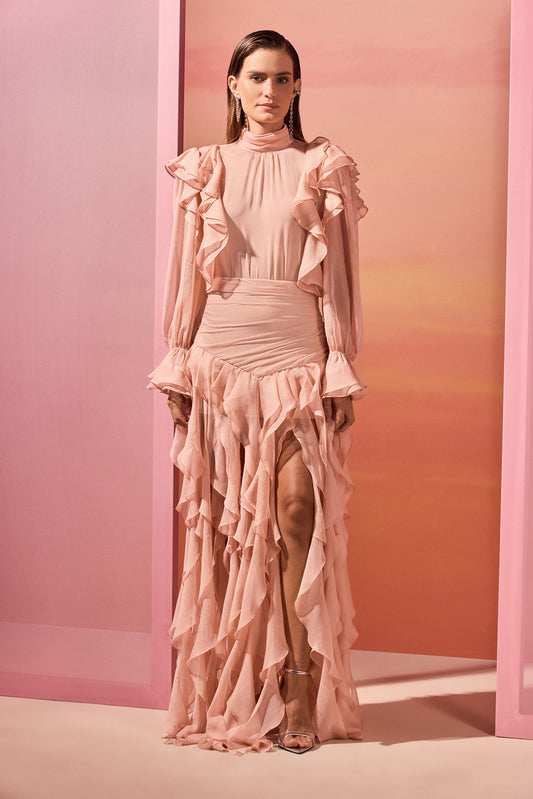 SAIA LONGA CHIFFON DAYDREAM LARANJA CLARO