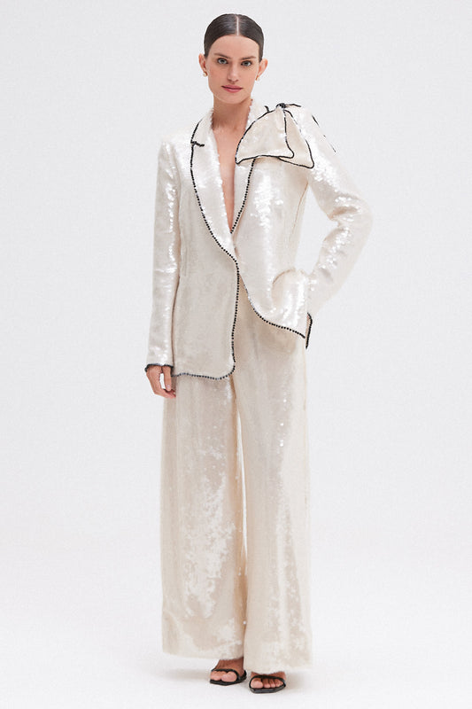 CALÇA AMPLA PAETÊ OFF WHITE