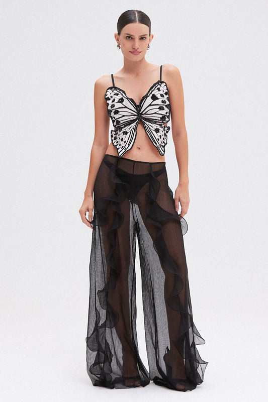 CALÇA AMPLA CHIFFON WONDERLAND  PRETO