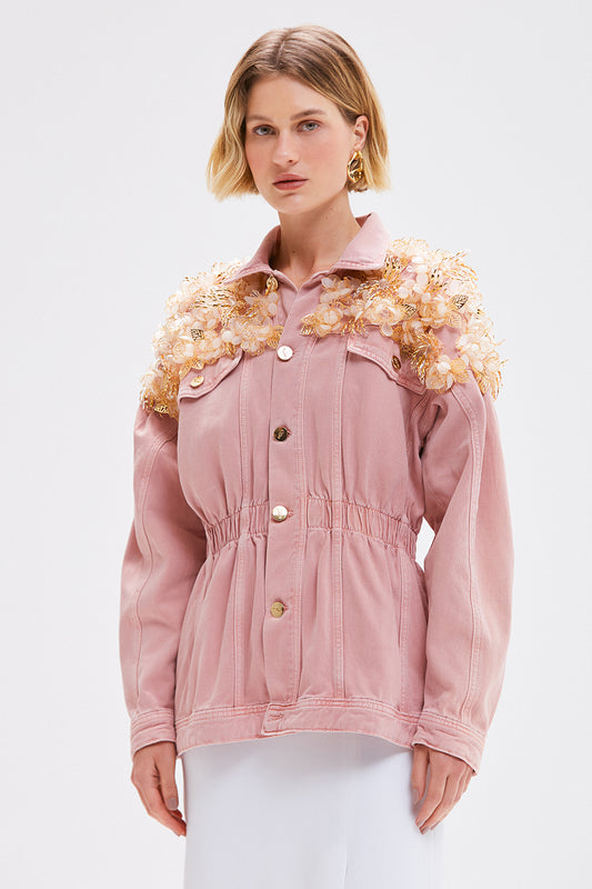 JAQUETA ROSE FLOWER DENIM ROSA