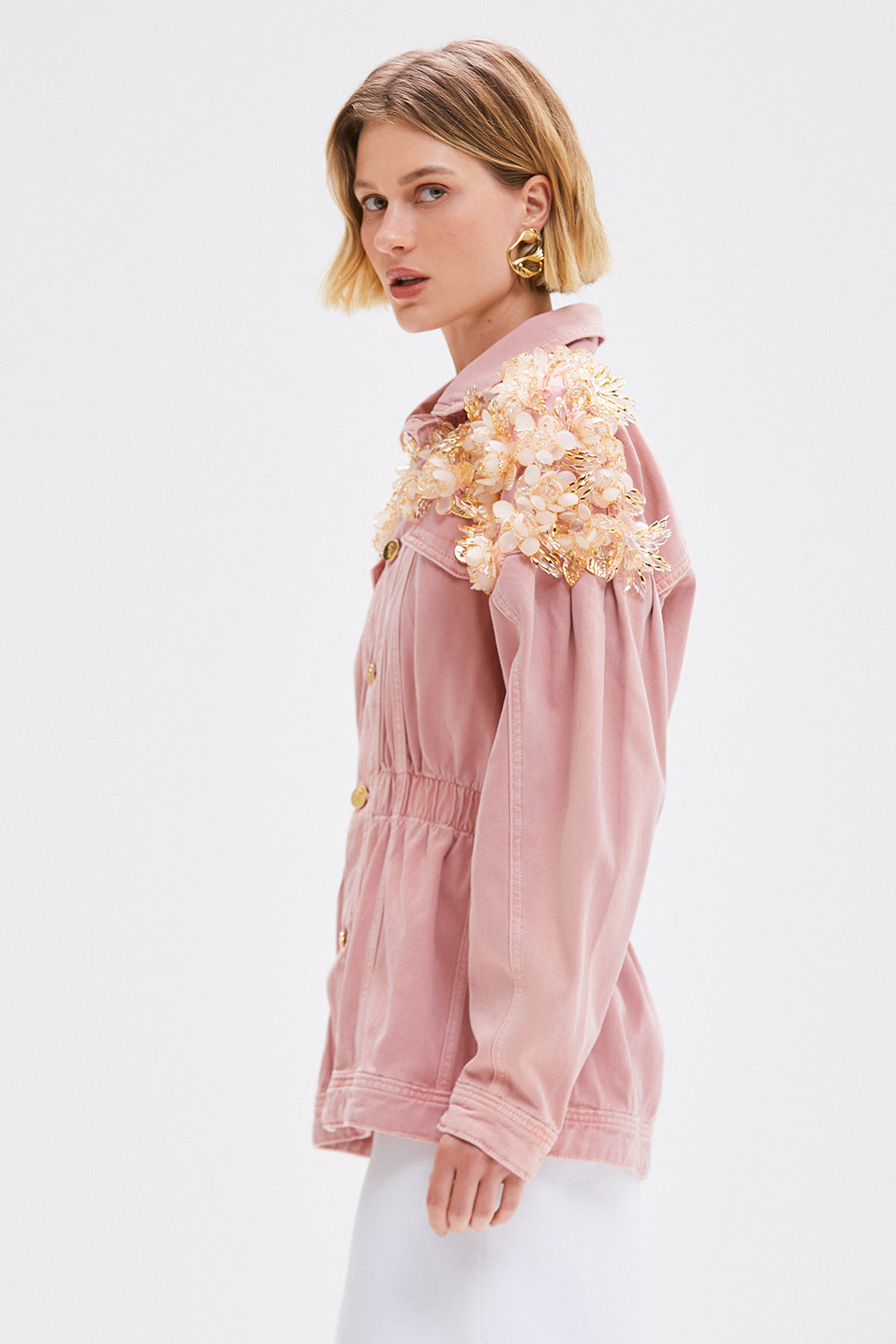 JAQUETA ROSE FLOWER DENIM ROSA