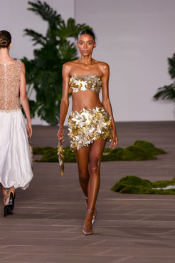 SAIA CURTA PAETÊ PRATA E DOURADO