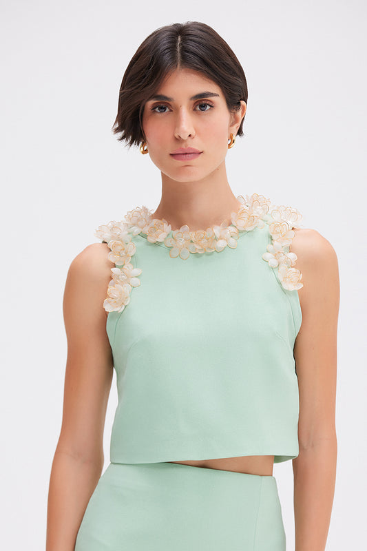 TOP CREPE PETALS VERDE CLARO