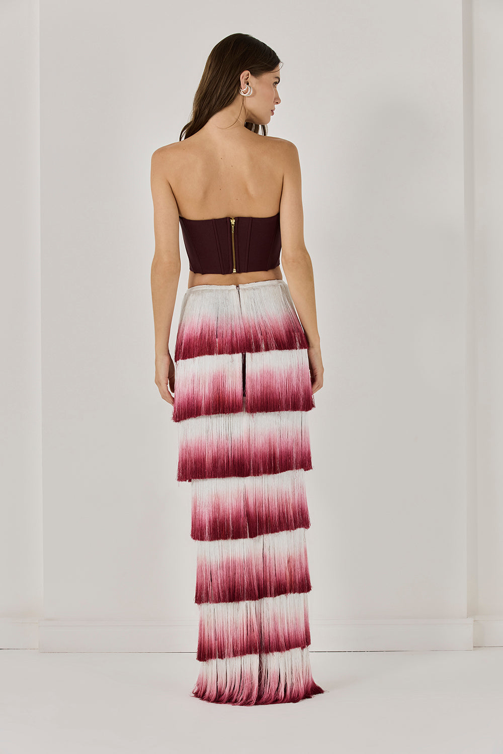 SAIA LONGA FRINGES VERMELHO ESCURO