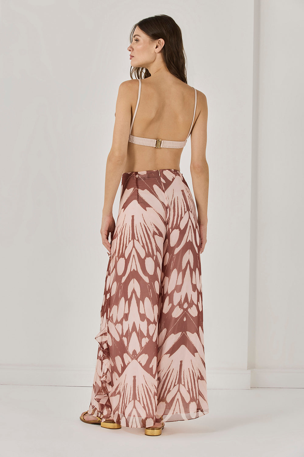 TOP CROPPED MARBLED CREPE BEGE