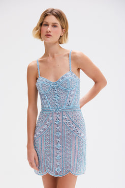 VESTIDO CURTO BUTTERFLY EMBROIDERY AZUL CLARO