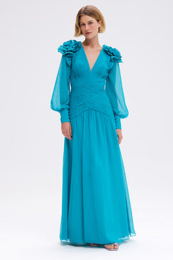 VESTIDO LONGO CHIFFON WONDERLAND AZUL