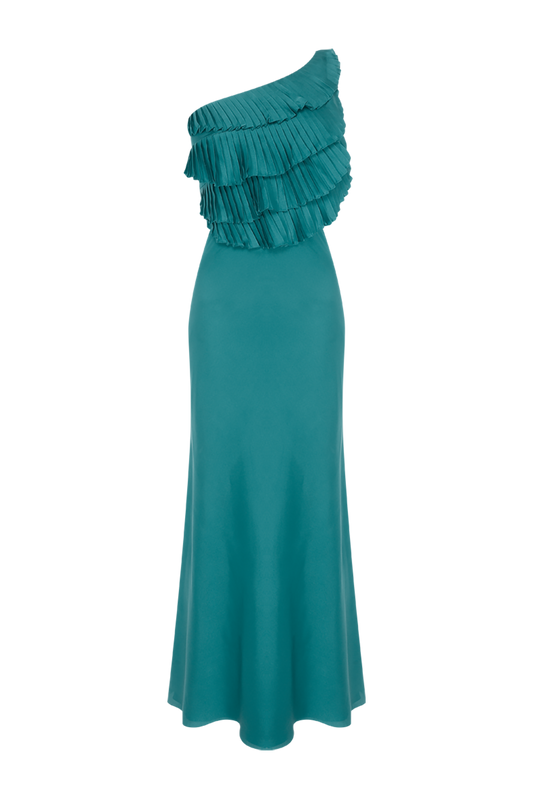 VESTIDO LONGO CETIM DREAM  VERDE ESCURO