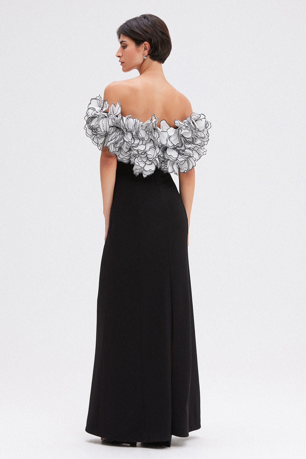 VESTIDO LONGO MARBLED CREPE PRETO