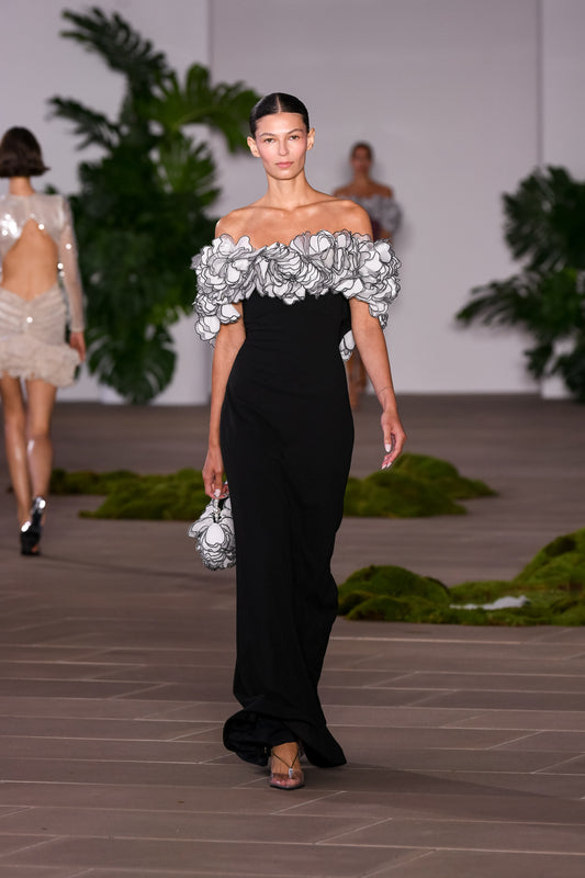 VESTIDO LONGO MARBLED CREPE PRETO