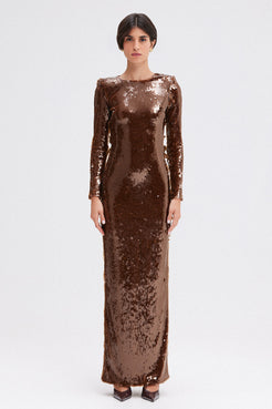 VESTIDO LONGO PAETÊ MARROM
