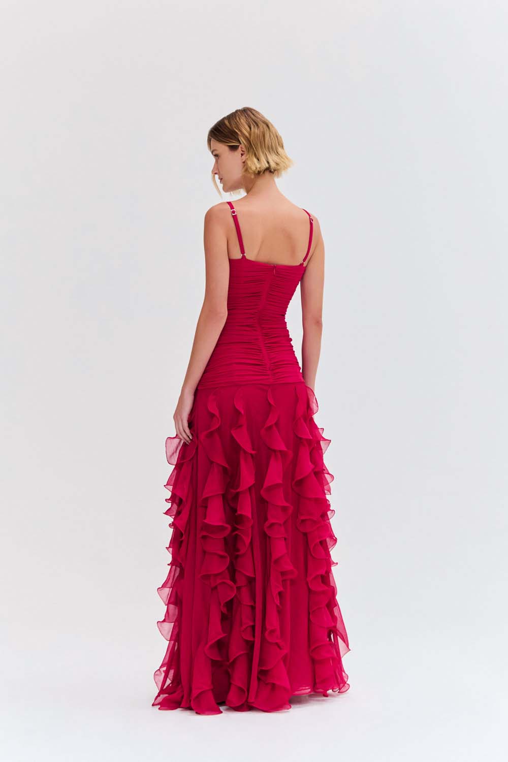 VESTIDO LONGO CHIFFON WONDERLAND VERMELHO ESCURO