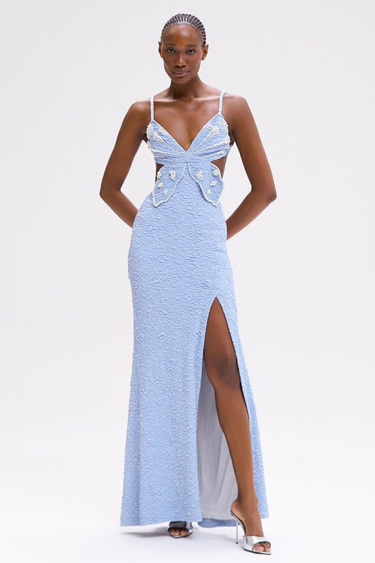 VESTIDO LONGO PAPILON JACQUARD AZUL