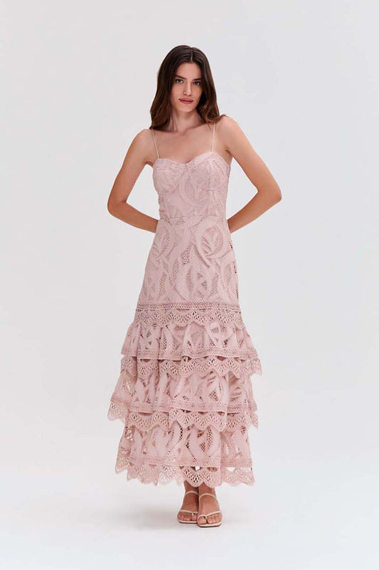 VESTIDO MIDI AURA LACE ROSE