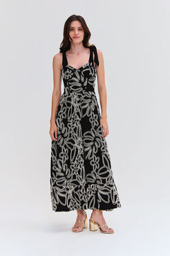 VESTIDO MIDI LINHO ASAS PRETO
