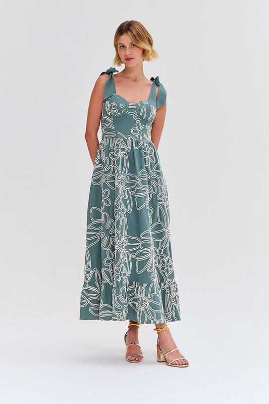 VESTIDO MIDI LINHO ASAS  VERDE