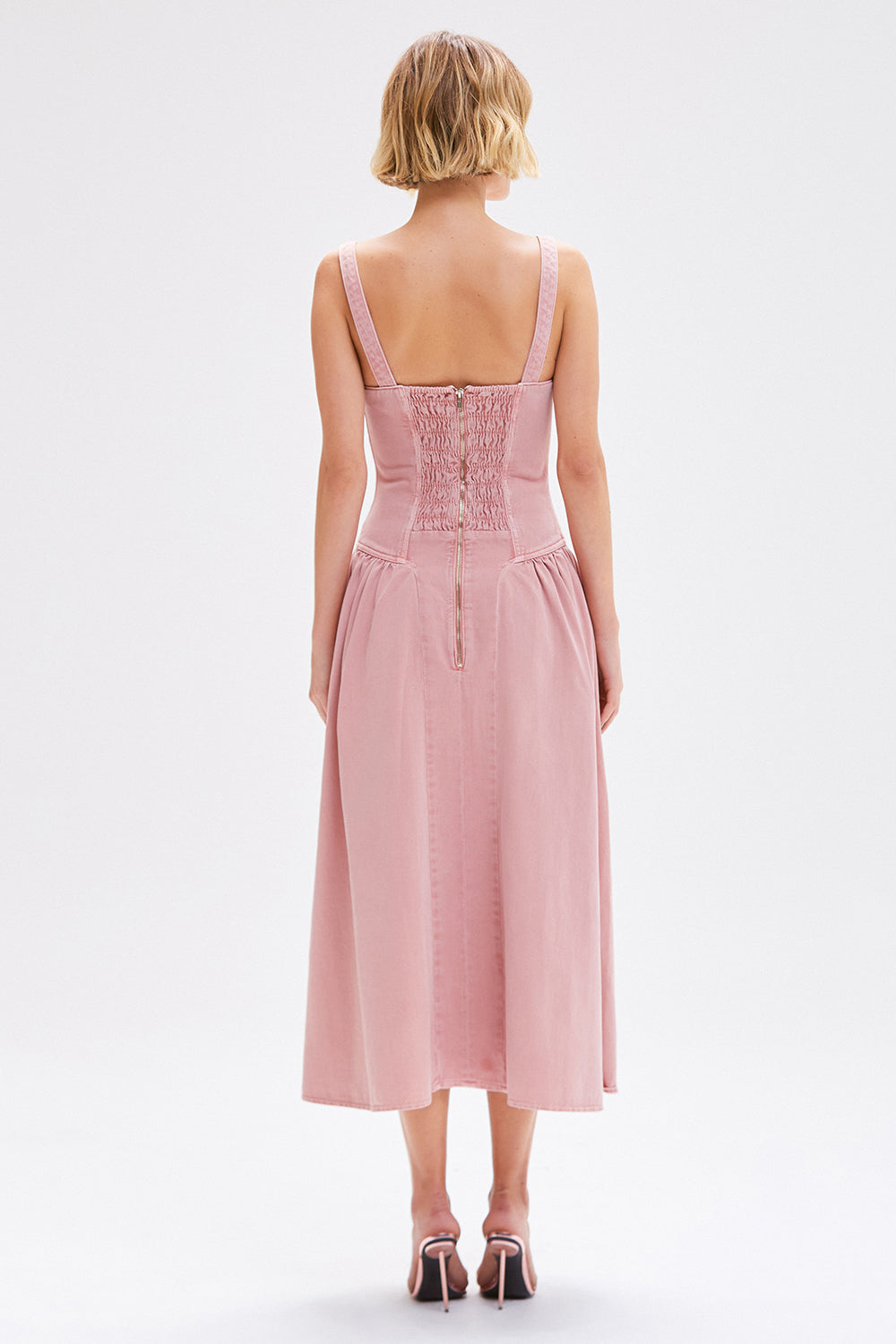 VESTIDO MIDI ROSE FLOWER DENIM ROSA