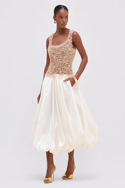 VESTIDO MÍDI TAFETÁ OFF WHITE
