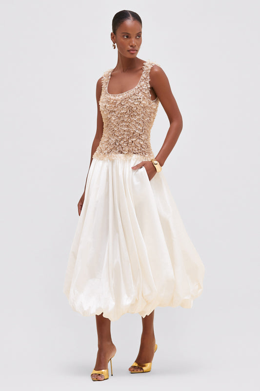 VESTIDO MÍDI TAFETÁ OFF WHITE