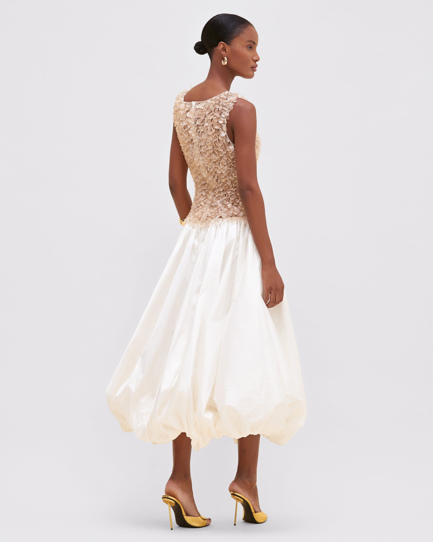VESTIDO MÍDI TAFETÁ OFF WHITE
