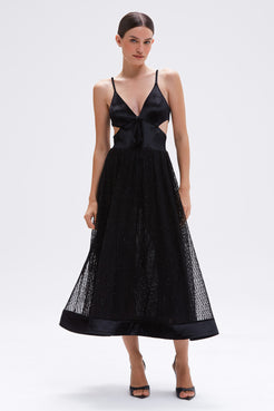 VESTIDO MIDI VELVET ALLURE PRETO