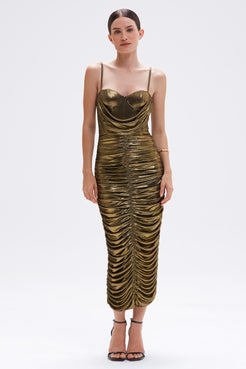 VESTIDO MIDI JERSEY ELYSIAN DOURADO
