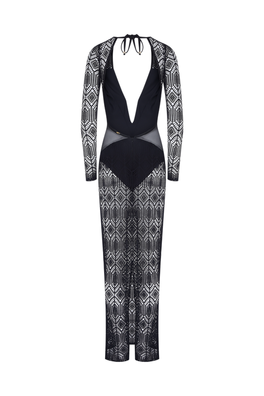 VESTIDO LONGO SEASHELL LYCRA  PRETO