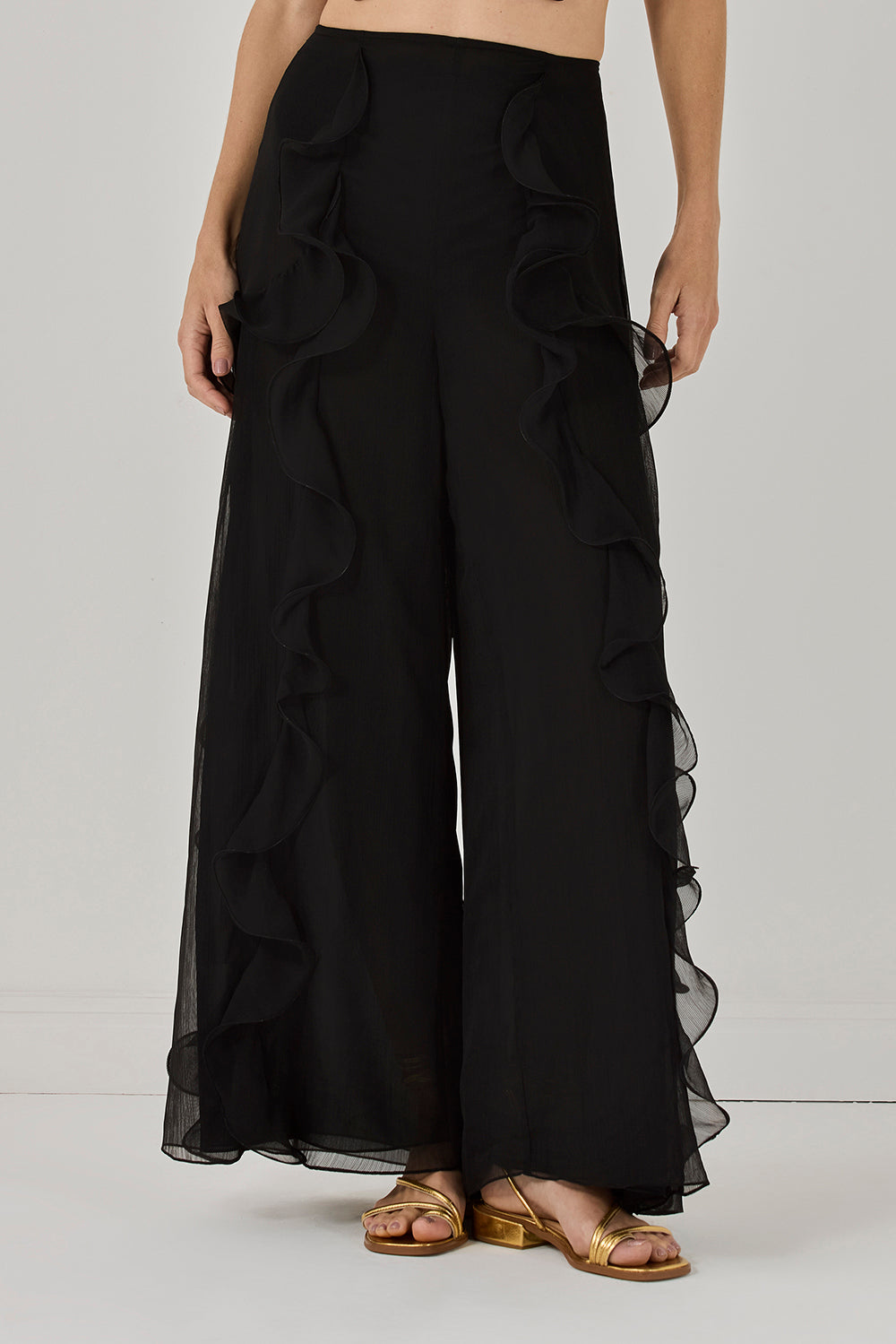 CALÇA AMPLA CHIFFON WONDERLAND PRETO
