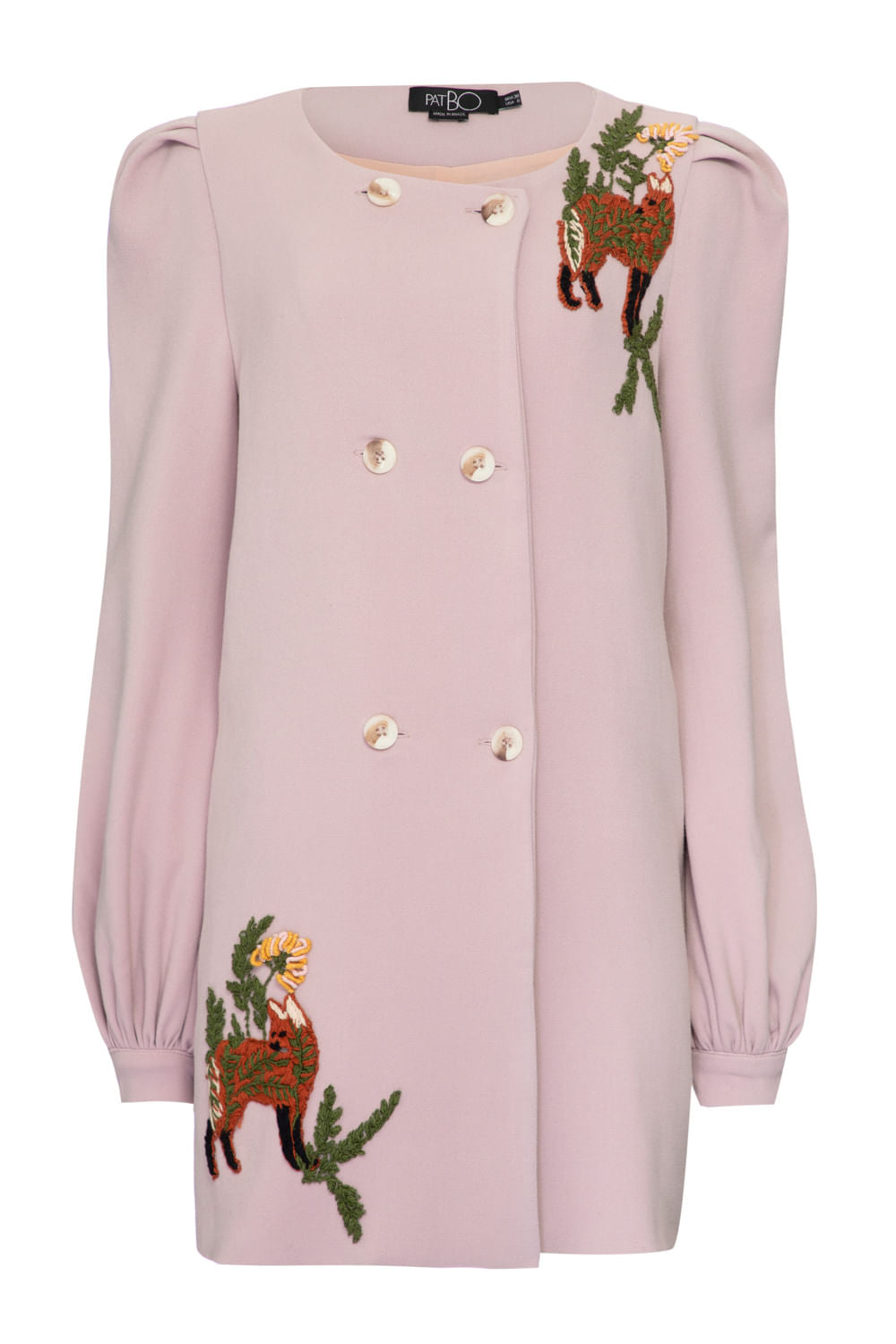 CASACO LONGO BOTÕES BORDADO LILAS