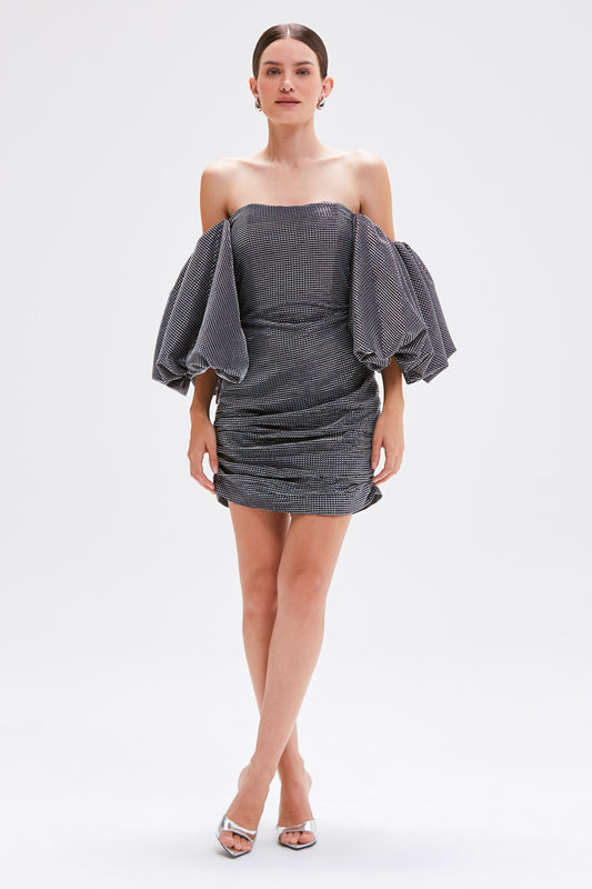 VESTIDO CURTO TULE LUREX GLOWING PRATA