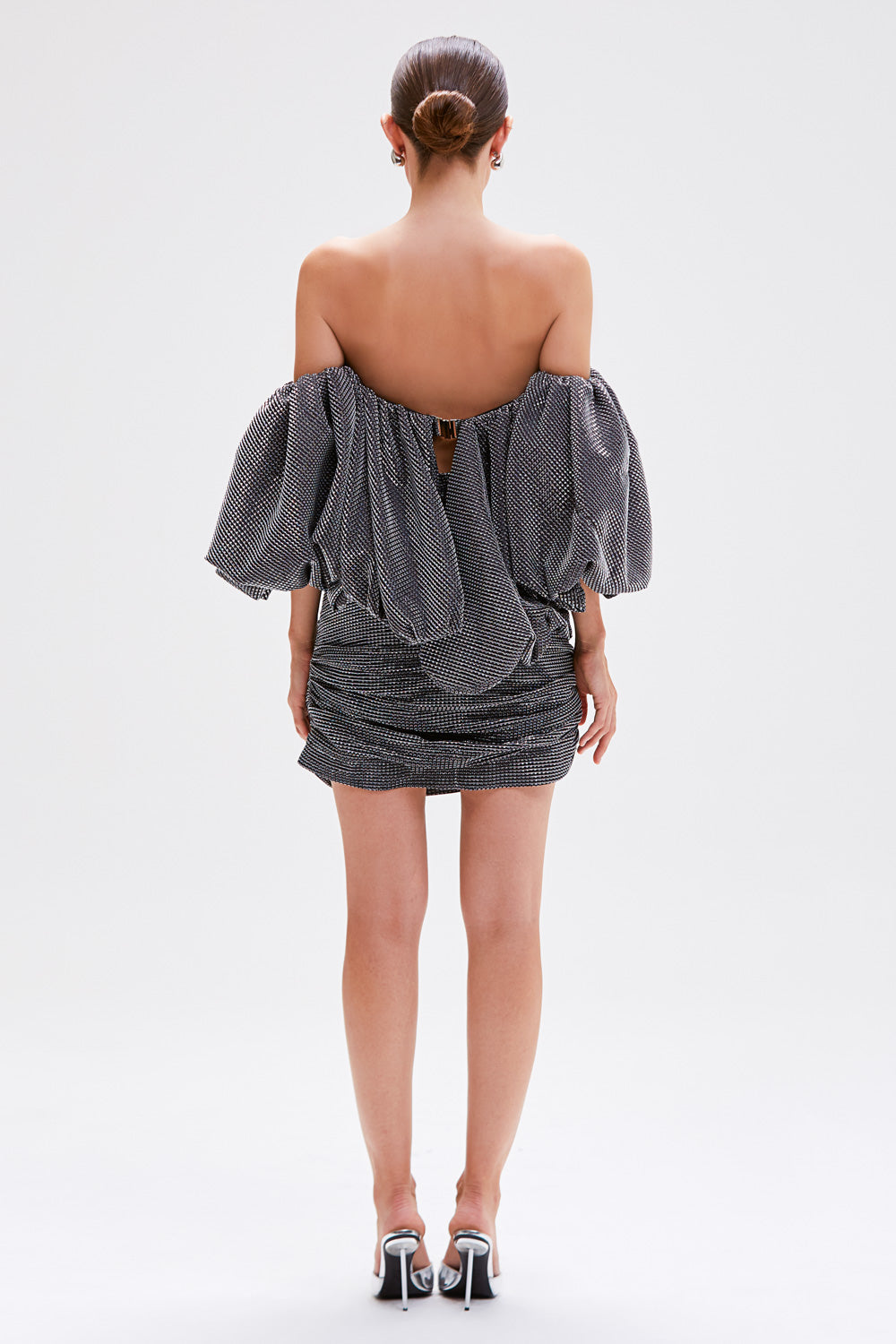 VESTIDO CURTO TULE LUREX GLOWING PRATA