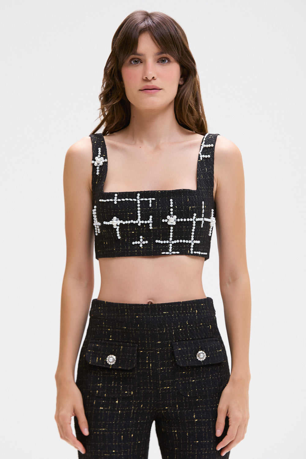 TOP PEARL TWEED PRETO