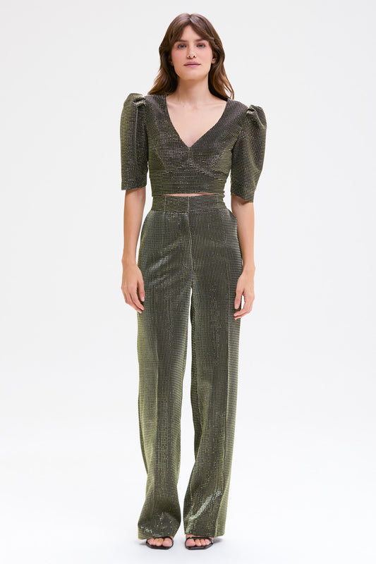 CALÇA TULE LUREX GLOWING DOURADO