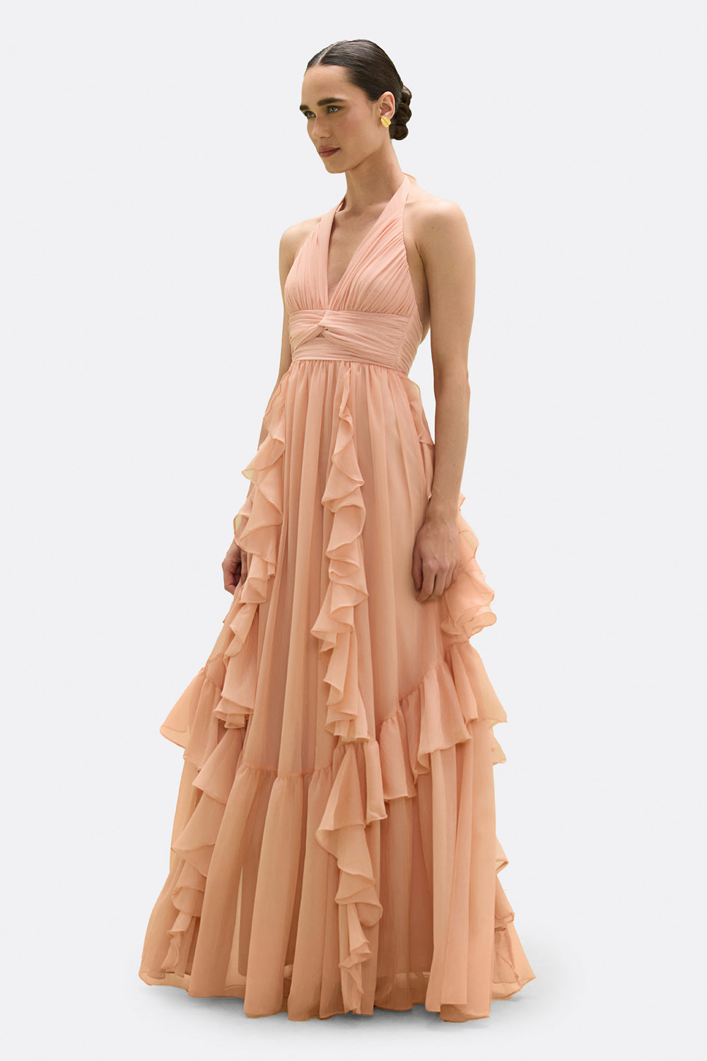 VESTIDO LONGO CHIFFON DAYDREAM LARANJA CLARO