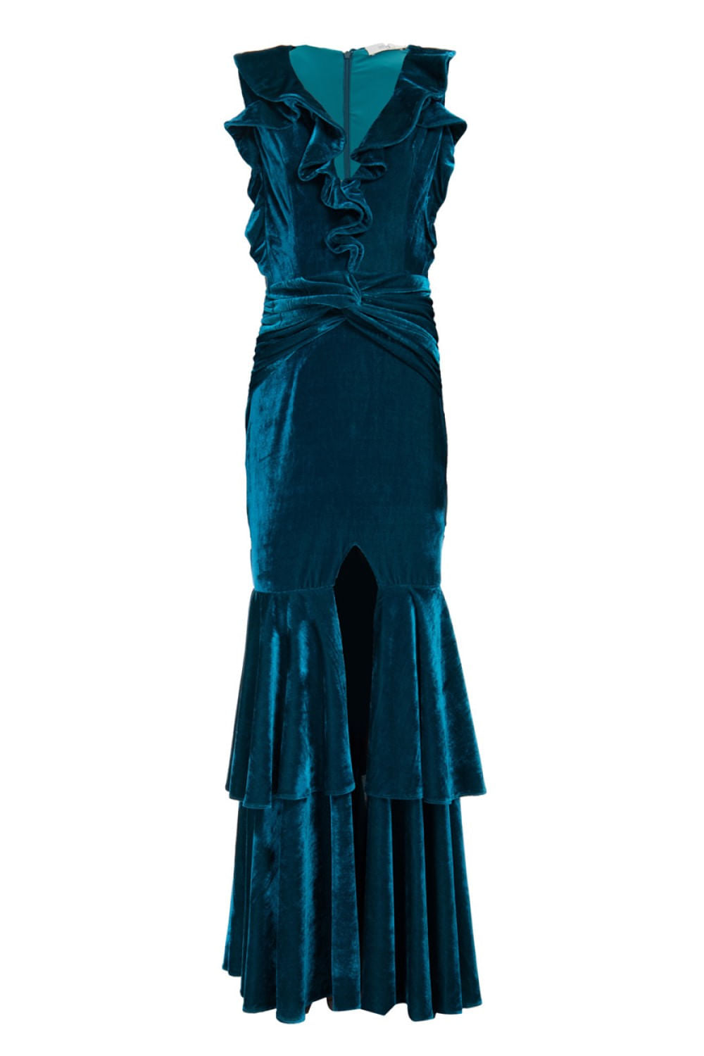 VESTIDO LONGO VELUDO PALA TORCIDA AZUL