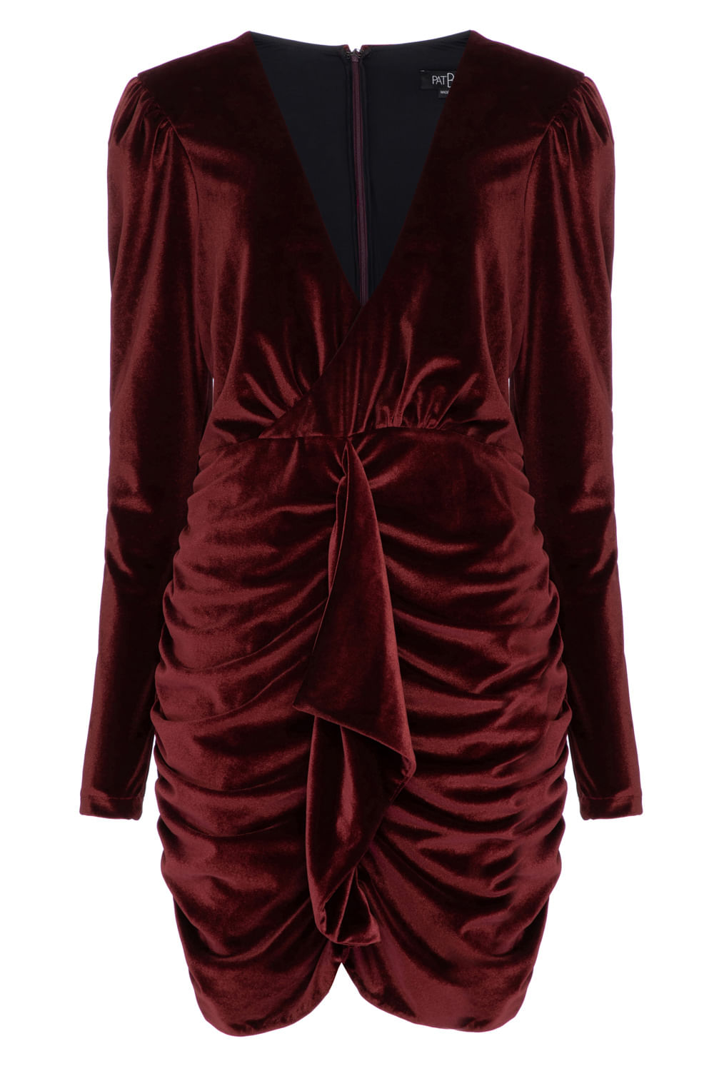 VESTIDO VELUDO CURTO FRANZIDO ROXO