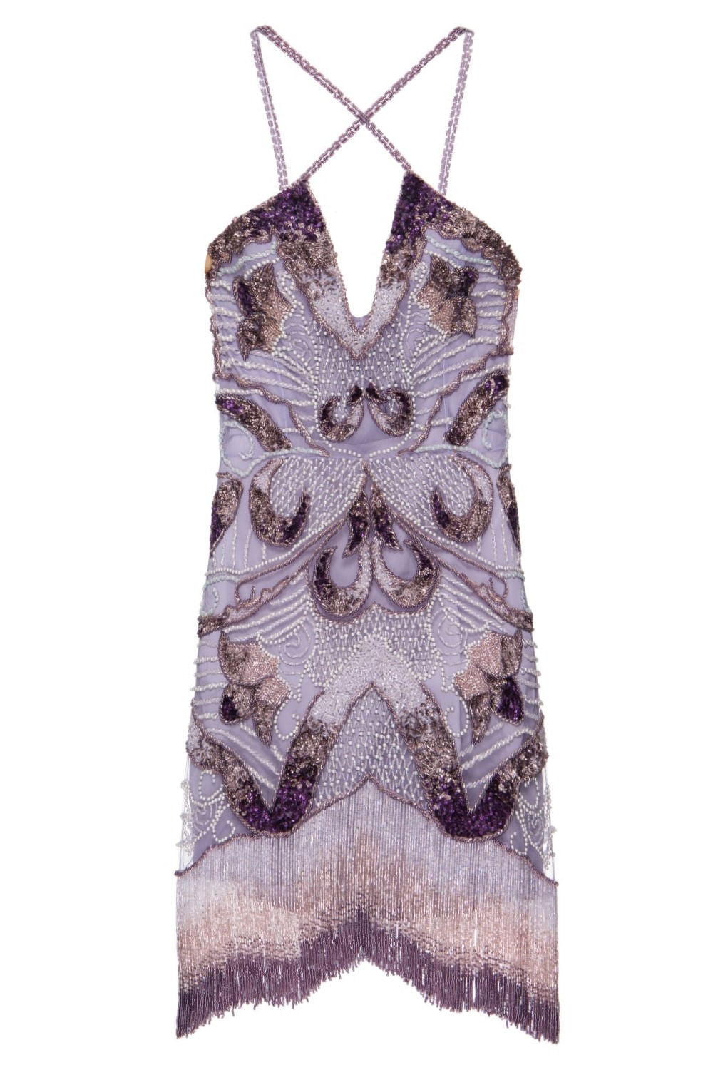 VESTIDO CURTO BORDADO BARRA FRANJAS LILAS