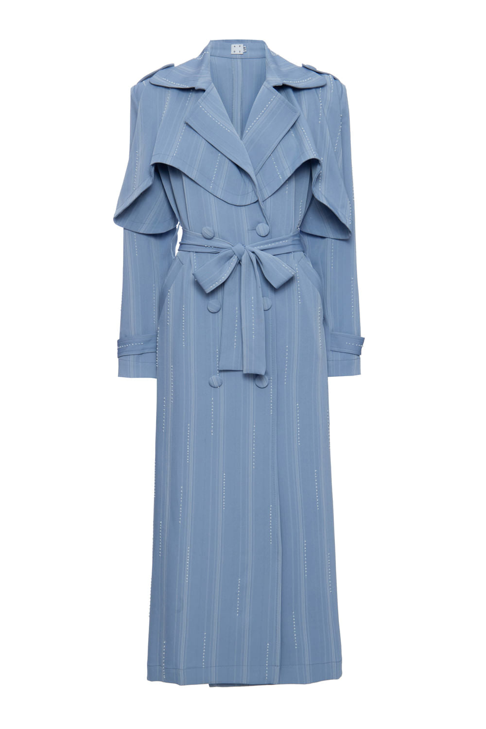 CASACO LONGO BORDADO PÉROLAS CELESTE