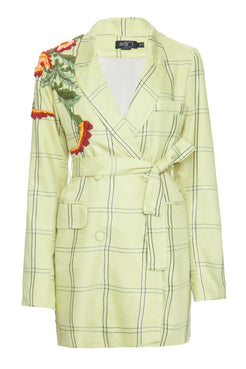 Blazer xadrez bordado manga longa verde claro