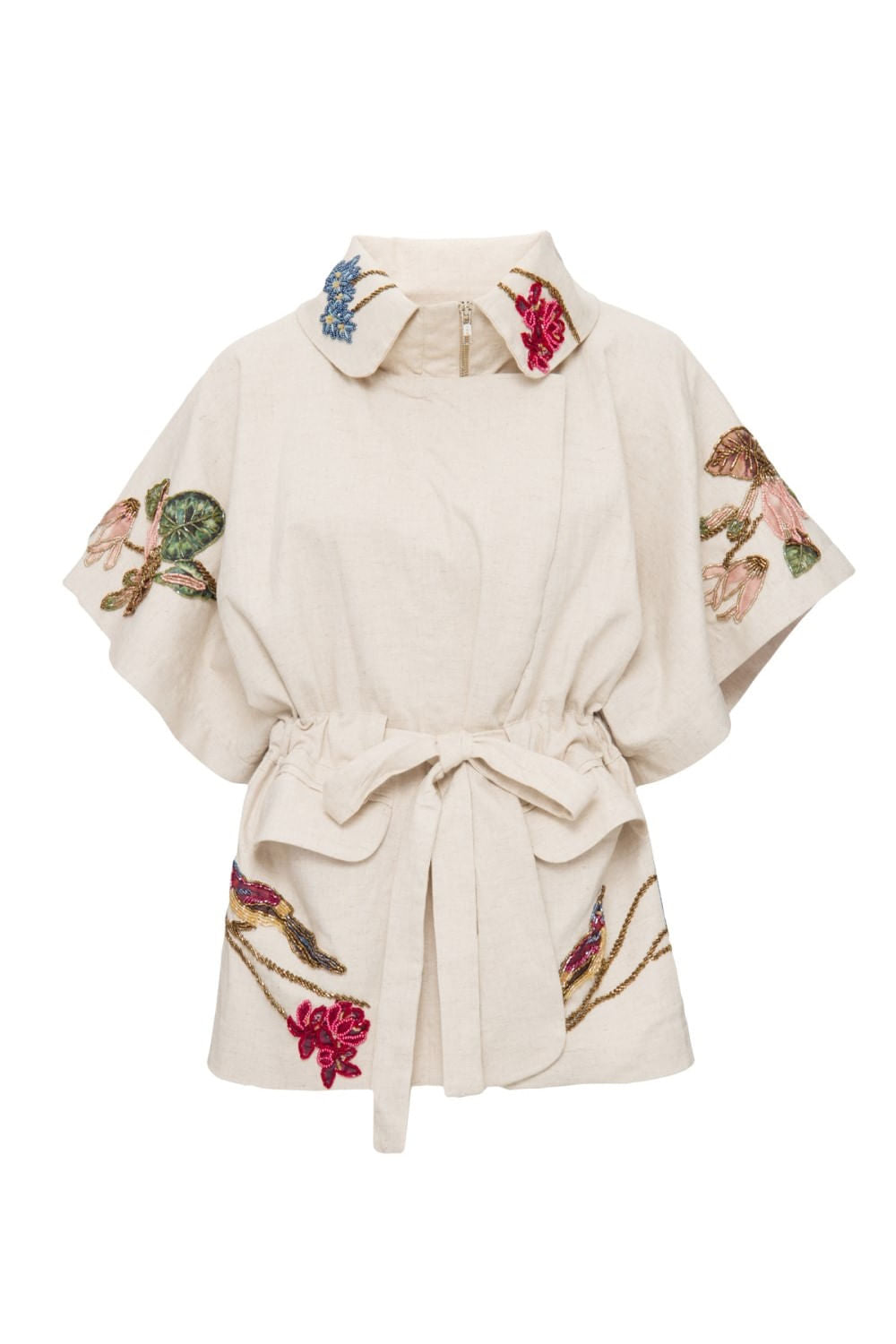 CASACO MANGA CURTA BORDADO BEGE