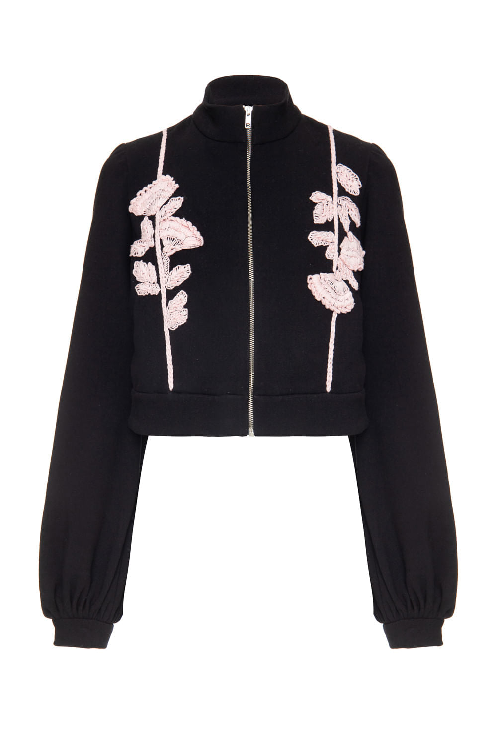 JAQUETA BORDADA FLORES PRETO