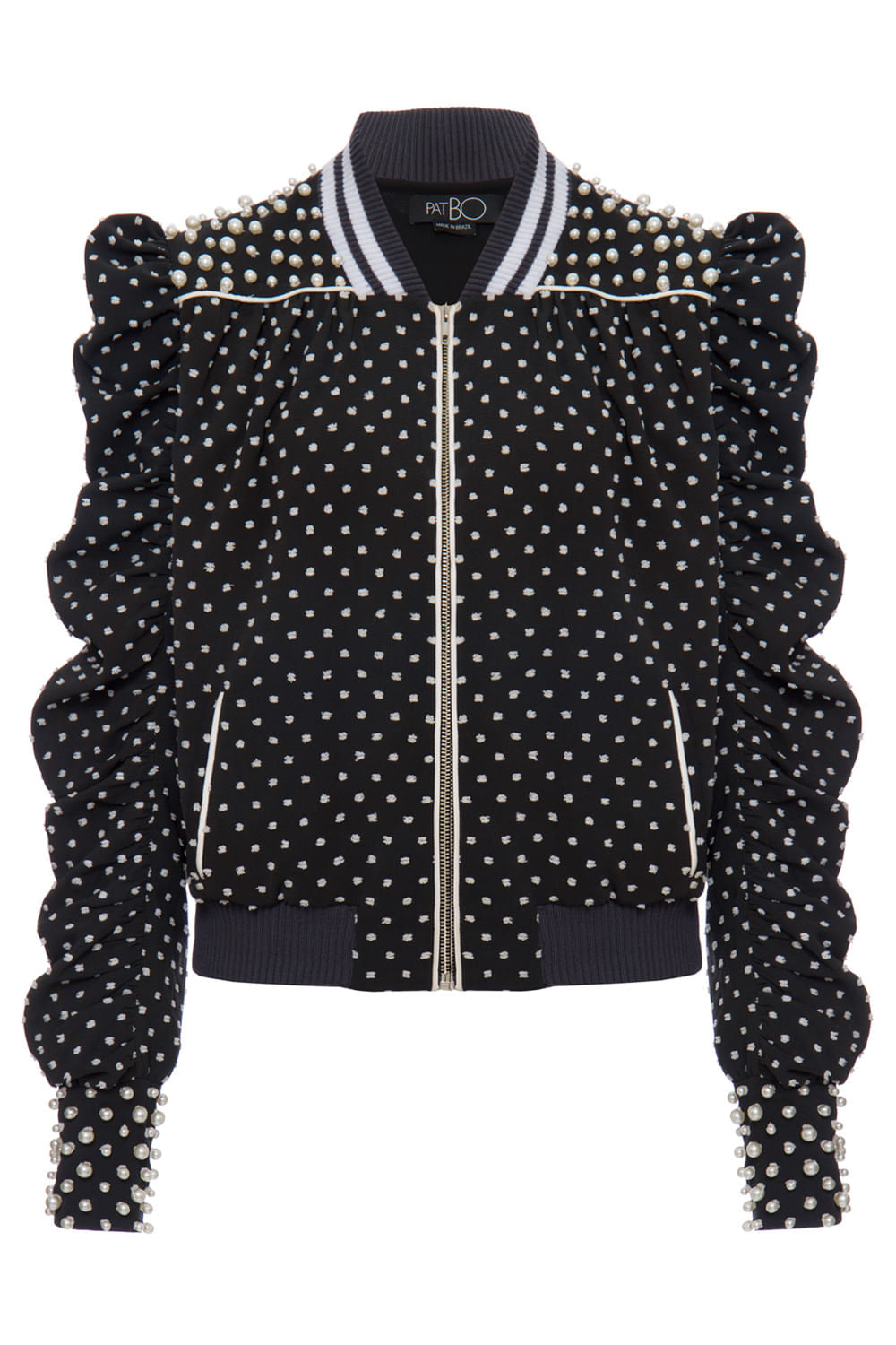 JAQUETA POÁ BORDADO PÉROLAS PRETO