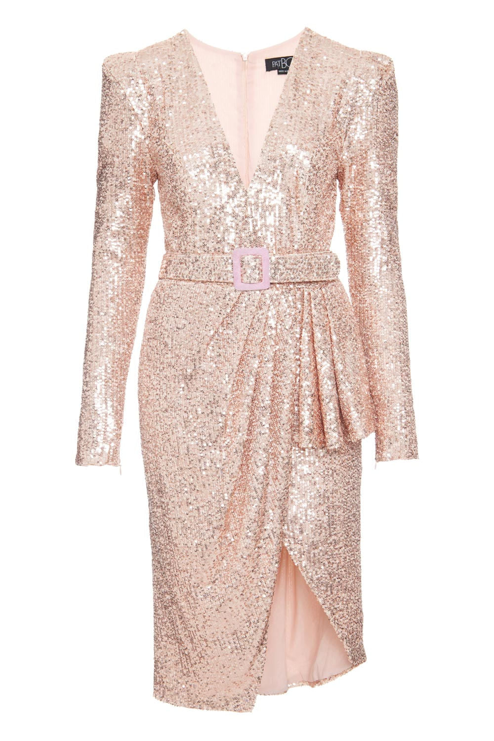 VESTIDO MANGA LONGA PAETÊ ROSA