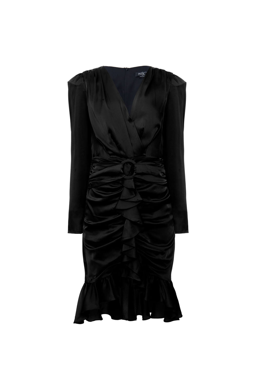VESTIDO CURTO CETIM ARGOLA FRANZIDO PRETO