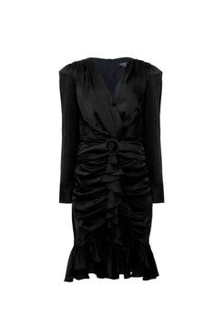 VESTIDO CURTO CETIM ARGOLA FRANZIDO PRETO