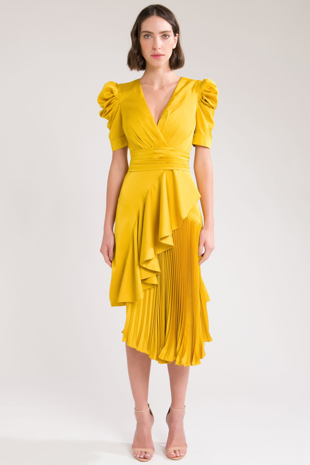 VESTIDO CURTO ASSIMÉTRICO AMARELO