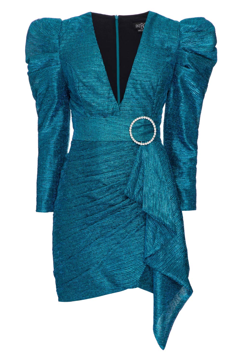 VESTIDO METALIZADO FIVELA STRASS AZUL