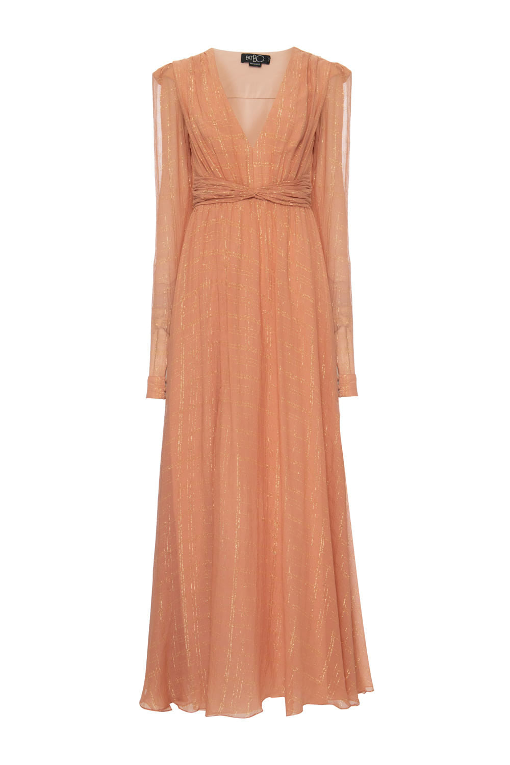 VESTIDO LONGO SEDA FIO METÁLICO ROSE