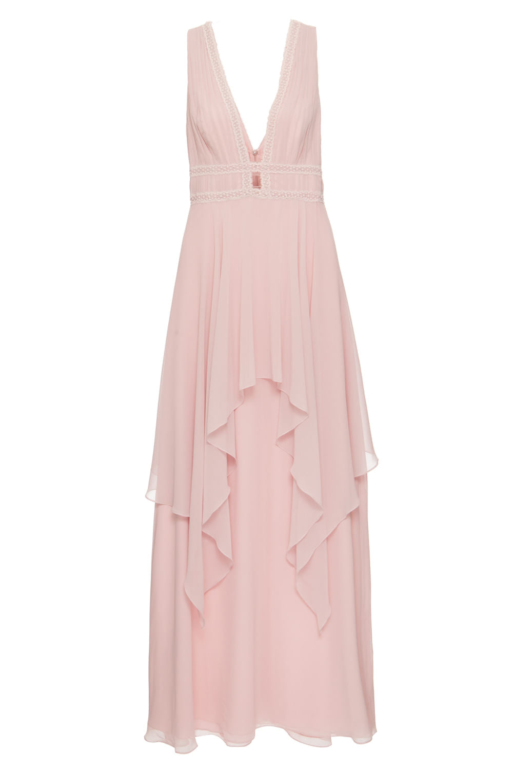 VESTIDO LONGO SAIA CAMADAS ASSIMÉTRICAS ROSA